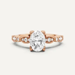 1 ctw Oval Diamond Hidden Halo Engagement Ring With Marquise Shape SIde Accents
