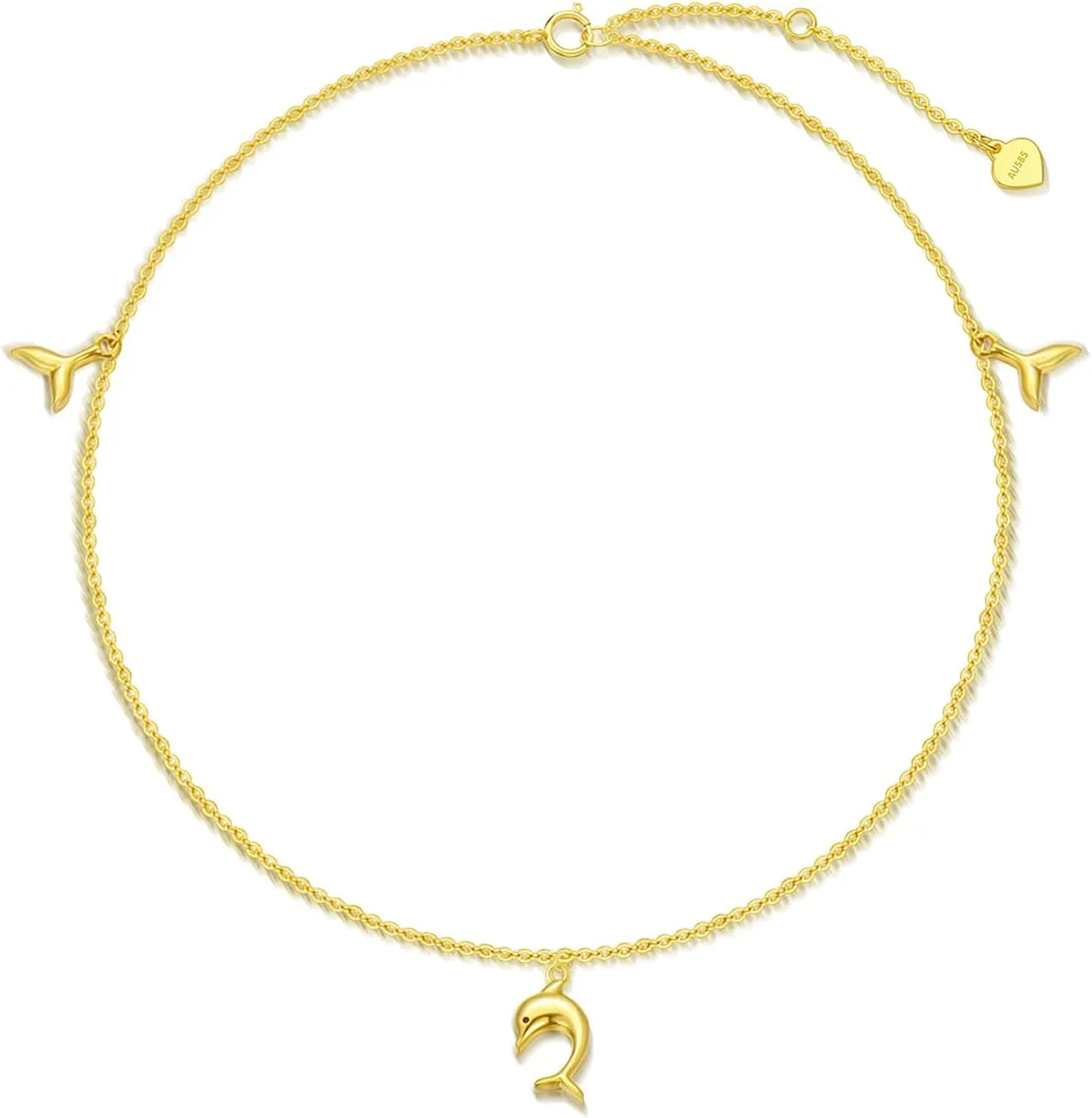 14k Gold Dolphin Anklet for Women, Real Gold Mermaid Ankle Bracelet Foot Jewelry Gifts for Her, 9.4-11 Inch