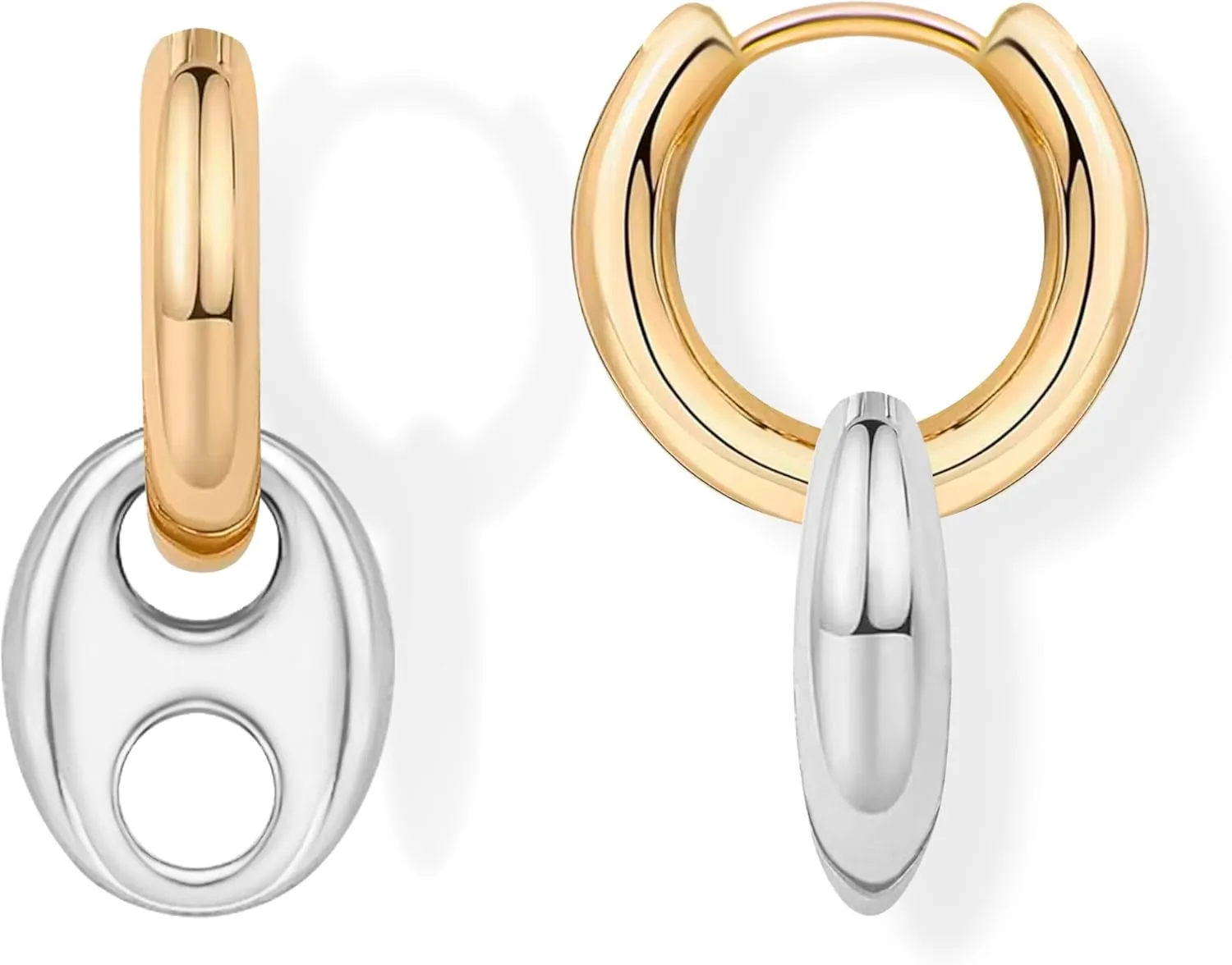 14K Gold Plated Drop Dangle Hoop Earrings for Women, 925 Sterling Silver Post Mutli-Style Chunky Hoop Two-Toned Statement Earrings, Trendy Huggie Hoop Earrings for Women Jewelry Gifts