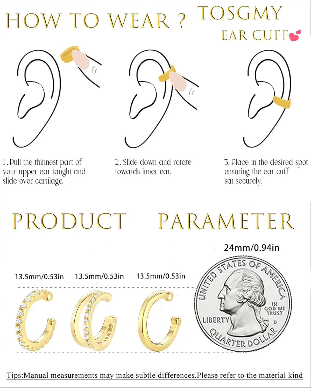 14K Gold Plated Ear Cuff Earrings for Women Non Piercing 925 Sterling Silver Double Band Cubic Zirconia Ear Cuffs Hypoallergenic Clip On Cartilage Trendy Jewelry Gifts