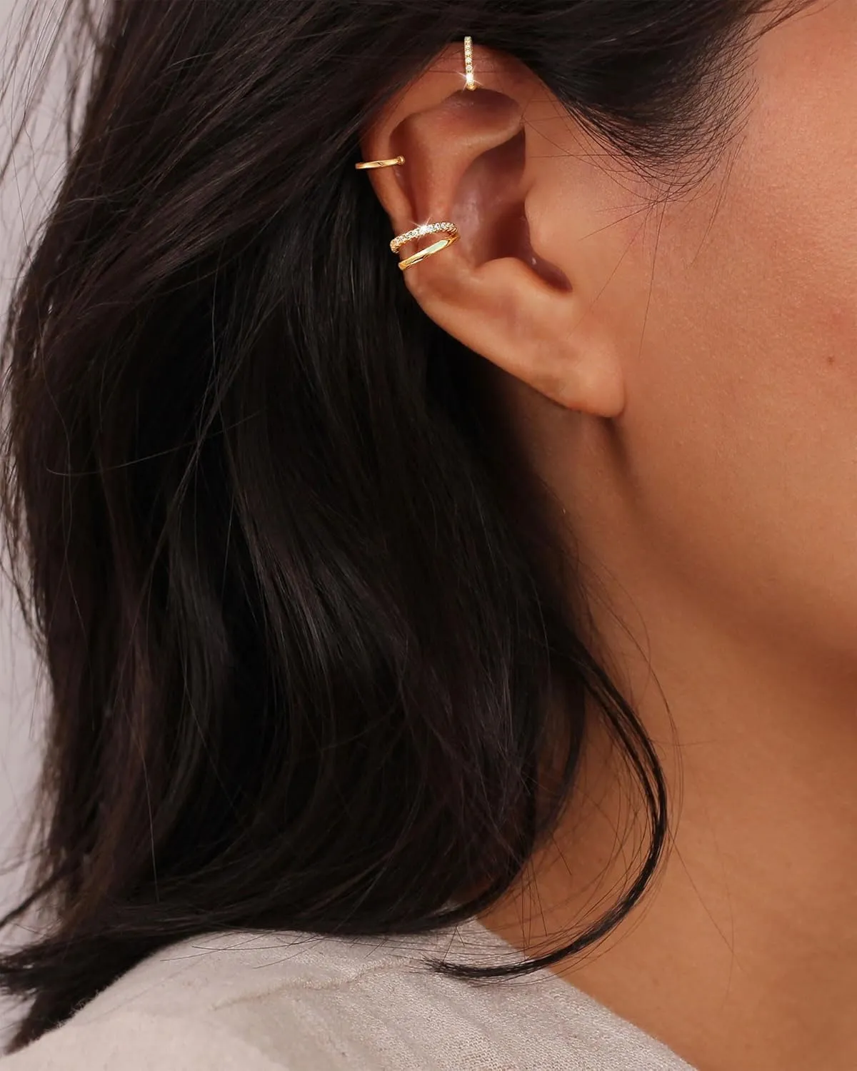 14K Gold Plated Ear Cuff Earrings for Women Non Piercing 925 Sterling Silver Double Band Cubic Zirconia Ear Cuffs Hypoallergenic Clip On Cartilage Trendy Jewelry Gifts