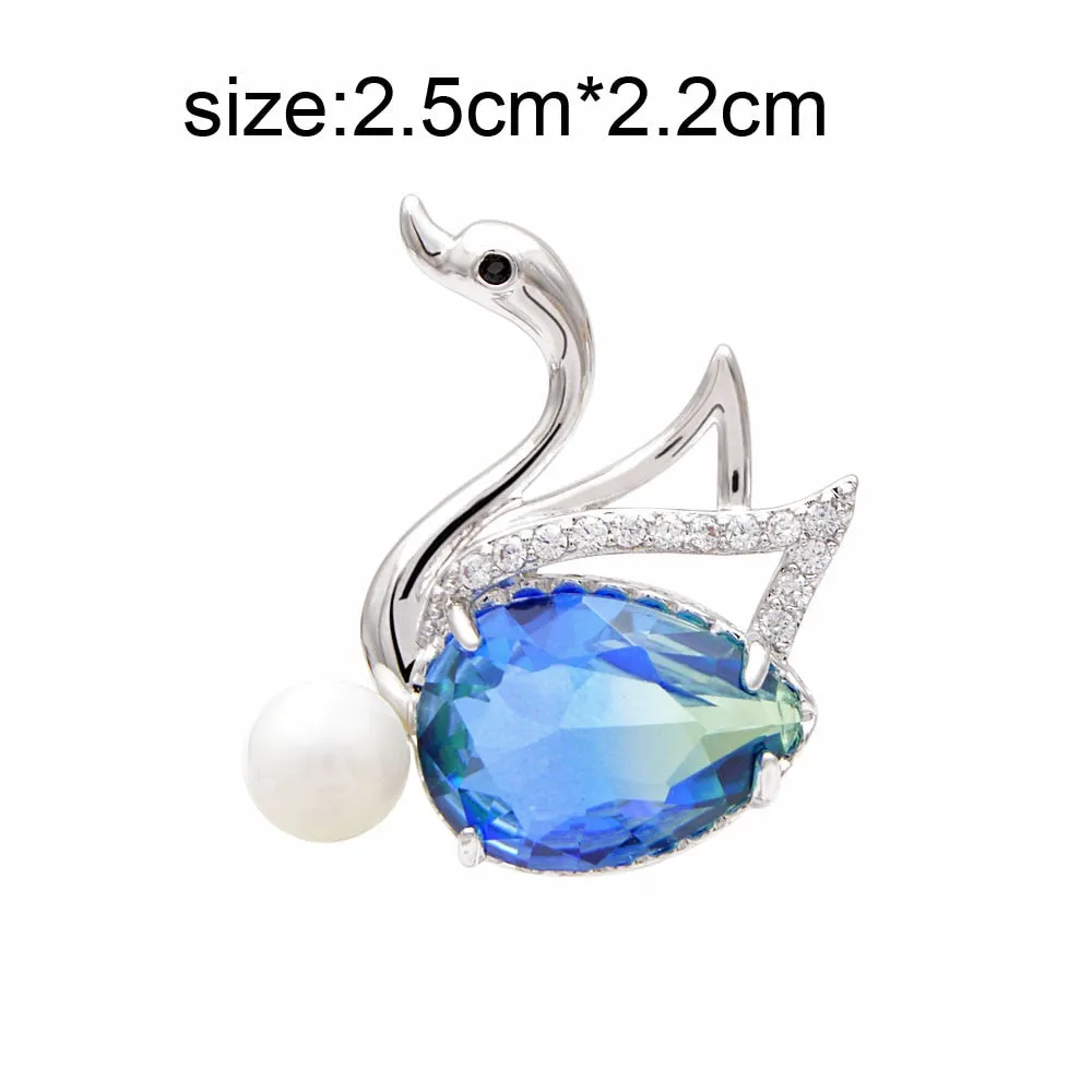 4 Colors Avaible Rainbow Cubic Zirconia Swan Collar Brooch