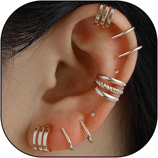 7Pcs Gold Ear Cuff Earrings for Women Non Piercing Cartilage Clip on Earrings Piercing Hypoallergenic Silver Studs Trendy Punk Jewelry Accessories