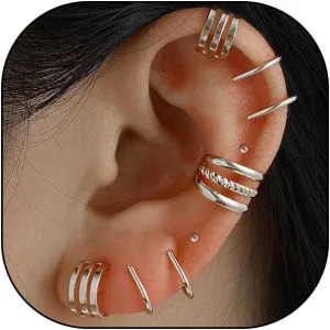 7Pcs Gold Ear Cuff Earrings for Women Non Piercing Cartilage Clip on Earrings Piercing Hypoallergenic Silver Studs Trendy Punk Jewelry Accessories