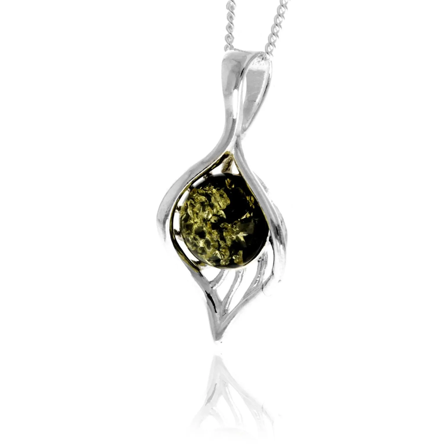 925 Sterling Silver & Genuine Baltic Amber Leaf Pendant - GL2072