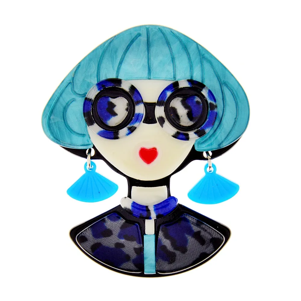 Acrylic Wearing Glasses Modern Girl Brooches For Women