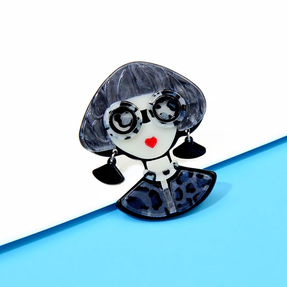 Acrylic Wearing Glasses Modern Girl Brooches For Women