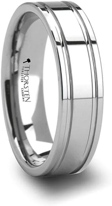 ANCHORAGE Mens Tungsten Wedding Band with Dual Offset Grooves