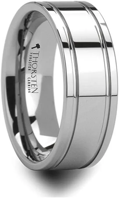 ANCHORAGE Mens Tungsten Wedding Band with Dual Offset Grooves