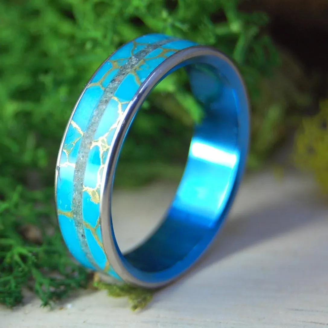 AVON TURQUOISE| Beach Sand & Turquoise Stone Titanium Wedding Ring