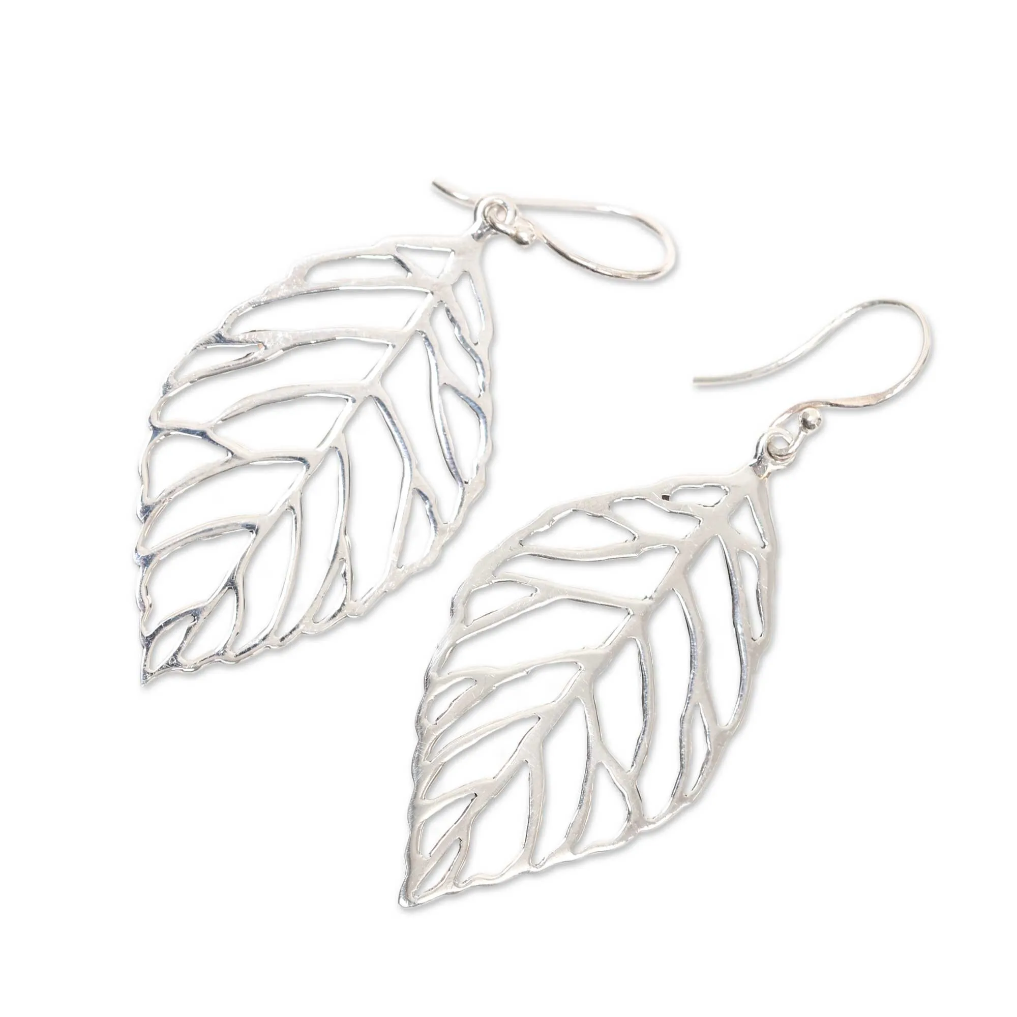 Bali Bay Leaf Handcrafted Balinese Leaf Theme Silver Earrings