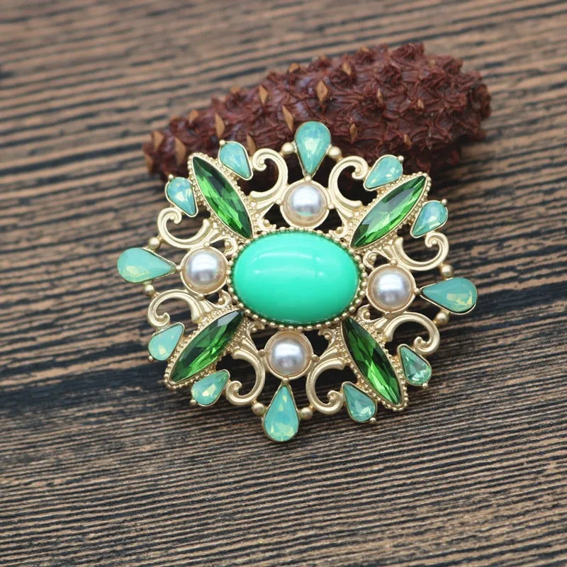 Baroque Resin Pearl Rhinestone Matt Brooch For Women