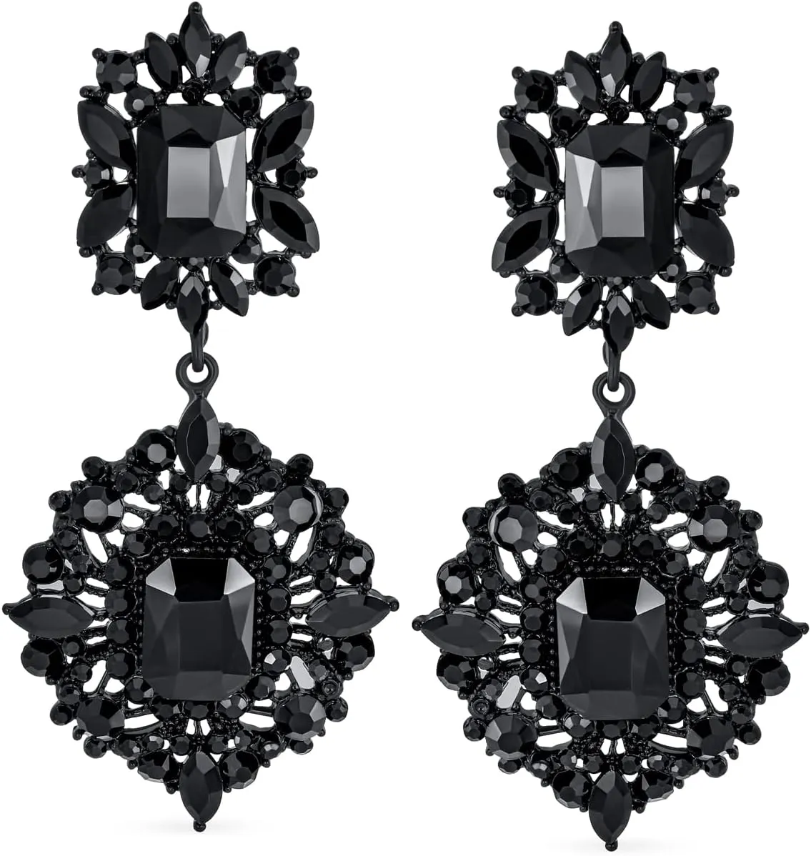 Big Crystal Wedding Art Deco Vintage Style Gatsby Simulated Gemstones Statement Chandelier Dangle Earrings For Women Wedding Prom Yellow Gold & Black Plated Metal