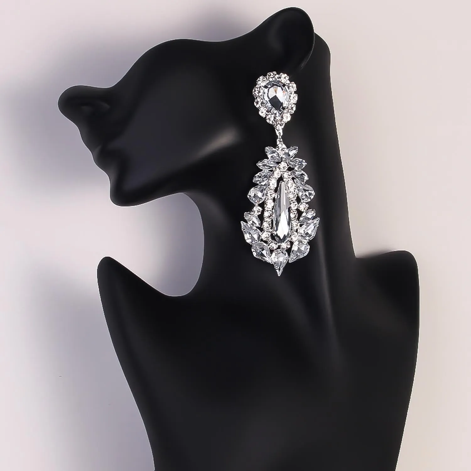 Big Silver Chandelier Earrings for Women Dangling Bling Large Rhinestone Earrings Formal Jewelry