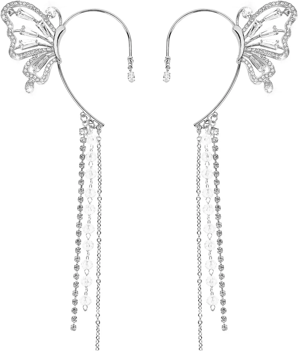 Butterfly Ear Cuffs Non Piercing Butterfly Cuff Earrings for Women Silver Ear Cuff with Tassel Fairy Accessories for Women