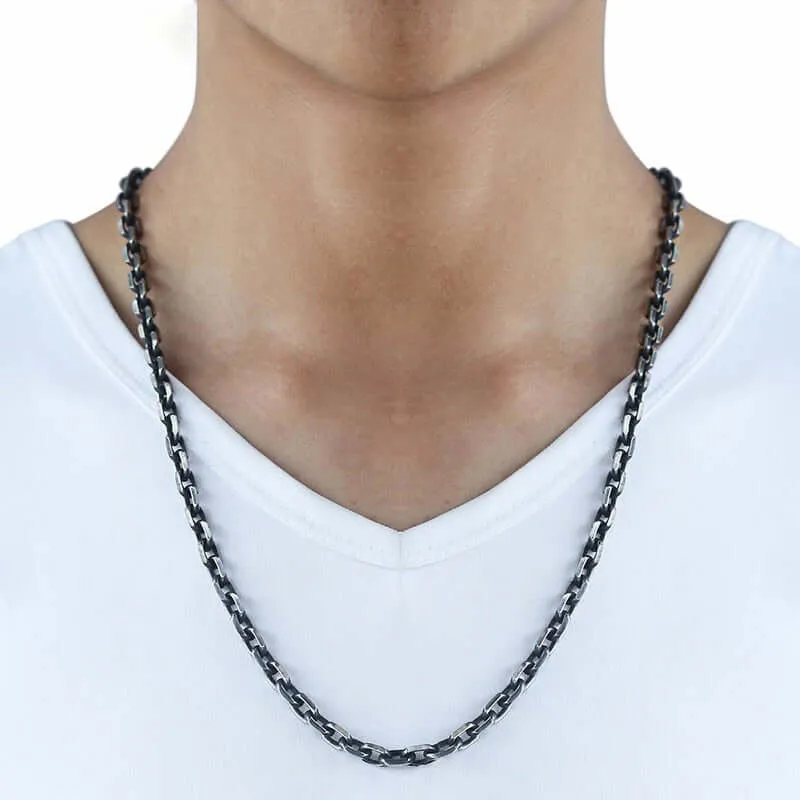 Cable Link Necklace 5mm Men's Chain Gunmetal Sterling Silver