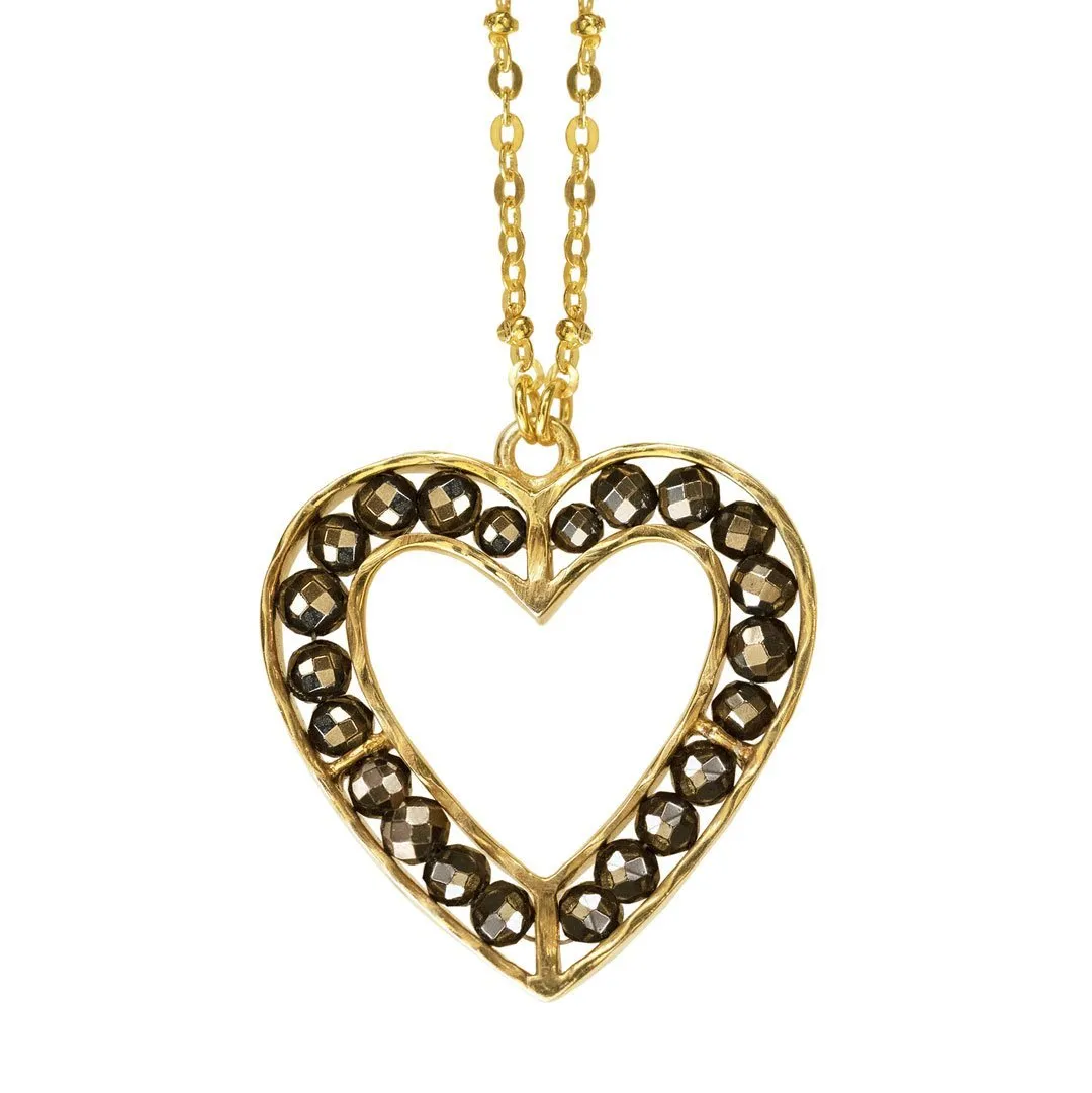 Capriole - Petite Heart Pyrite Stones Pendant and 14K Gold Vermeil Necklace