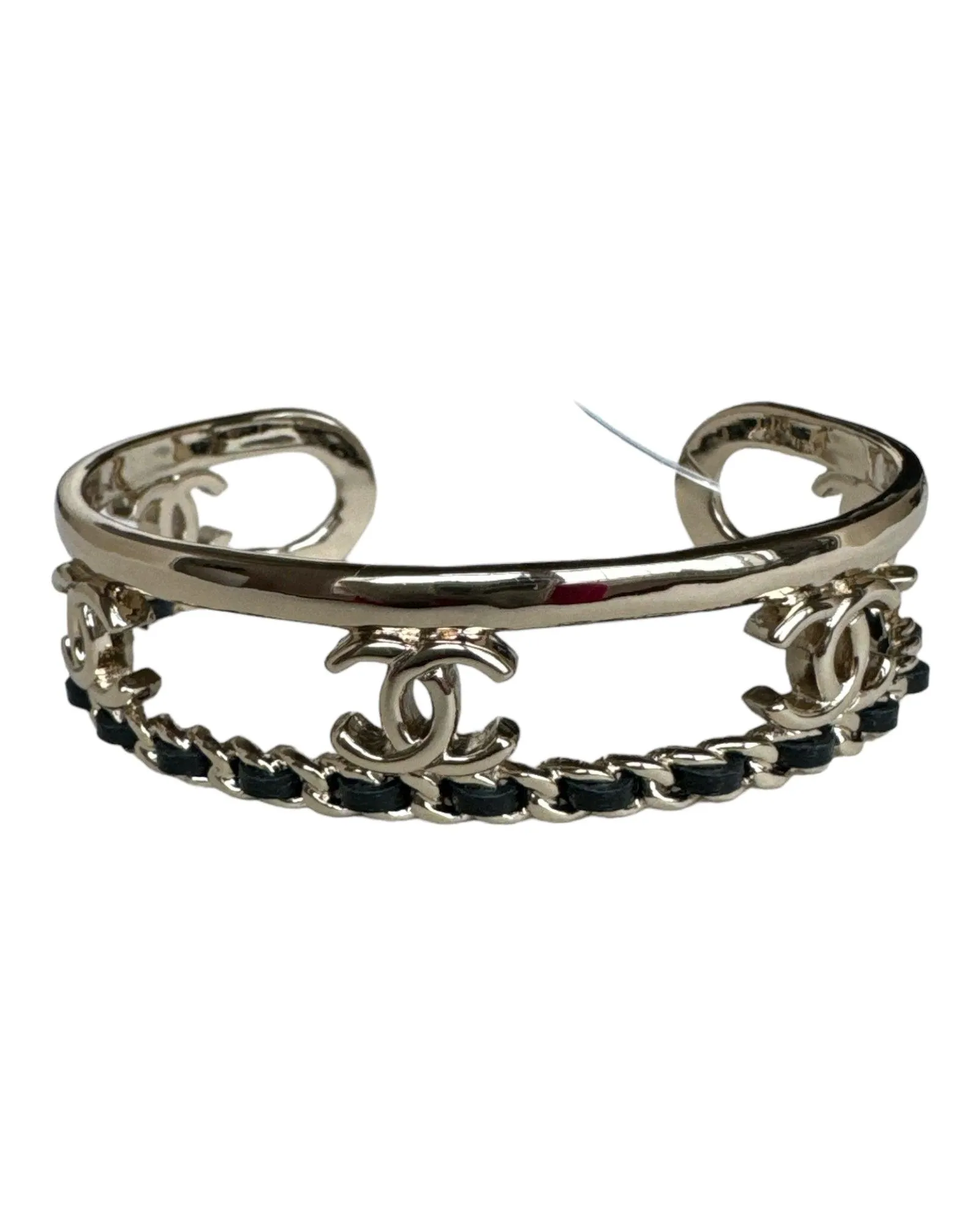 Chanel Coco Mark Logo Leather and Gold Bracelet Bangle