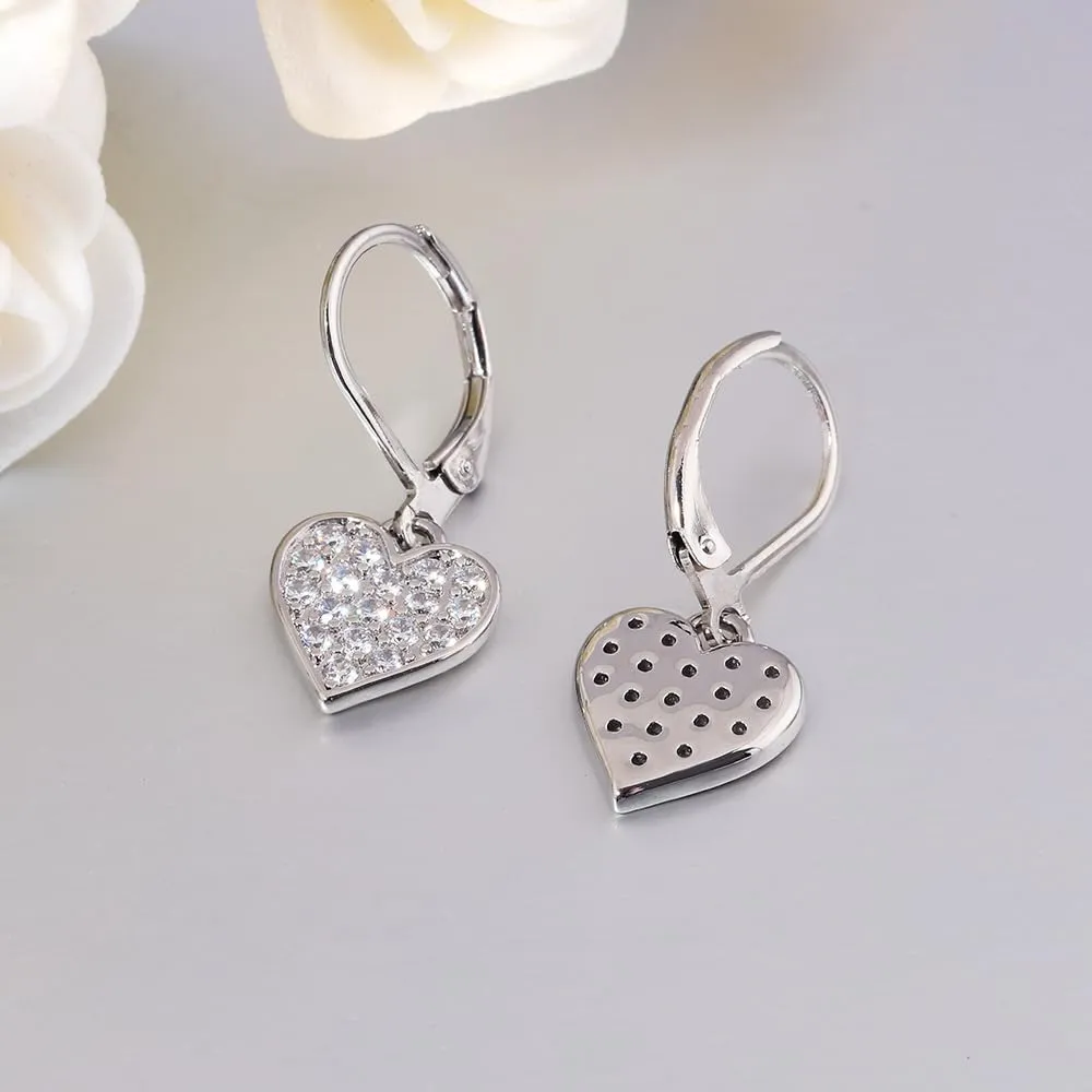 CiNily Multi-Color Cubic Zircon Heart Dangle Drop Earrings for Women - Hypoallergenic Leverback Hoop Earrings - Valentine Gifts - 14K White Gold | Yellow Gold