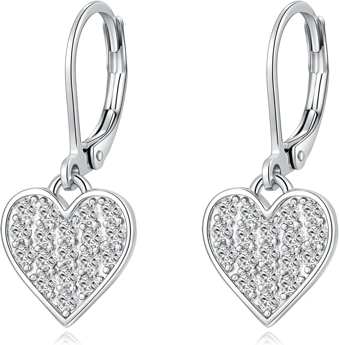 CiNily Multi-Color Cubic Zircon Heart Dangle Drop Earrings for Women - Hypoallergenic Leverback Hoop Earrings - Valentine Gifts - 14K White Gold | Yellow Gold