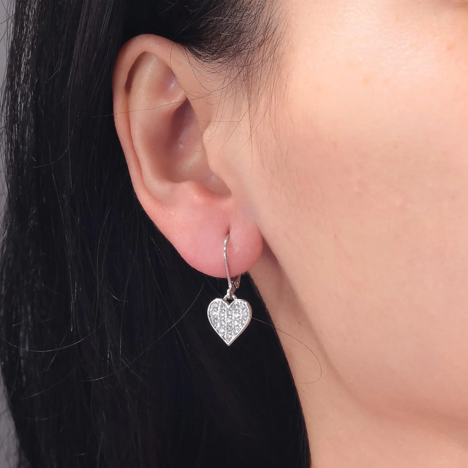 CiNily Multi-Color Cubic Zircon Heart Dangle Drop Earrings for Women - Hypoallergenic Leverback Hoop Earrings - Valentine Gifts - 14K White Gold | Yellow Gold