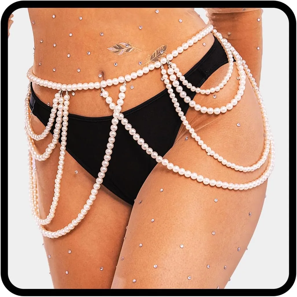 Cosydays Pearl Waist Chain Belt Silver Belly Chains Beach Bikini Waist Accessories for Women