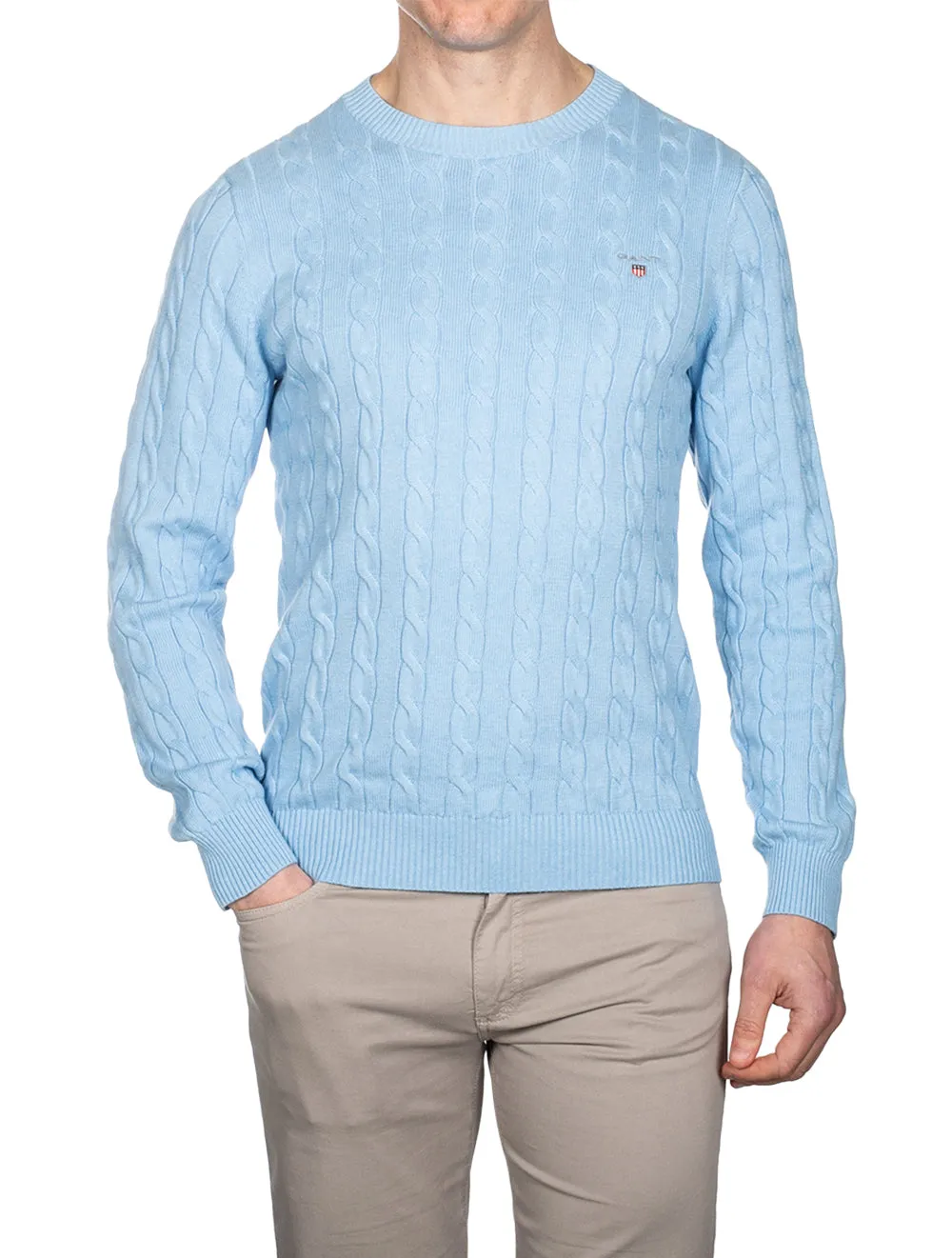 Cotton Cable Crewneck Lake Blue Melange