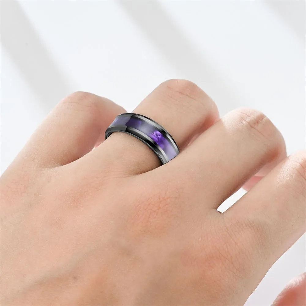 Custom Engraved Couples Promise Rings - Purple & Blue Titanium His & Hers Wedding Bands, CZ Engagement Ring for Her, Size 5-13