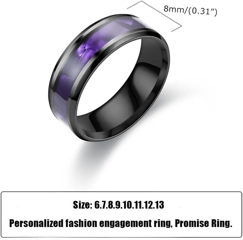 Custom Engraved Couples Promise Rings - Purple & Blue Titanium His & Hers Wedding Bands, CZ Engagement Ring for Her, Size 5-13