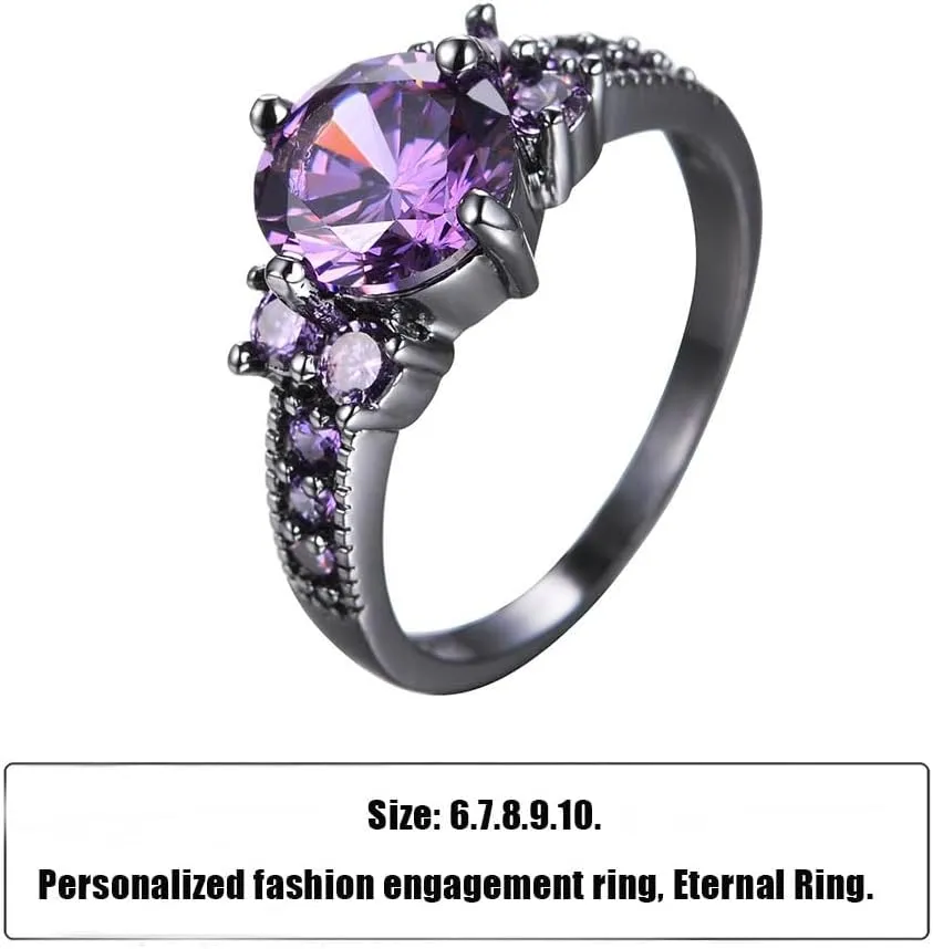 Custom Engraved Couples Promise Rings - Purple & Blue Titanium His & Hers Wedding Bands, CZ Engagement Ring for Her, Size 5-13