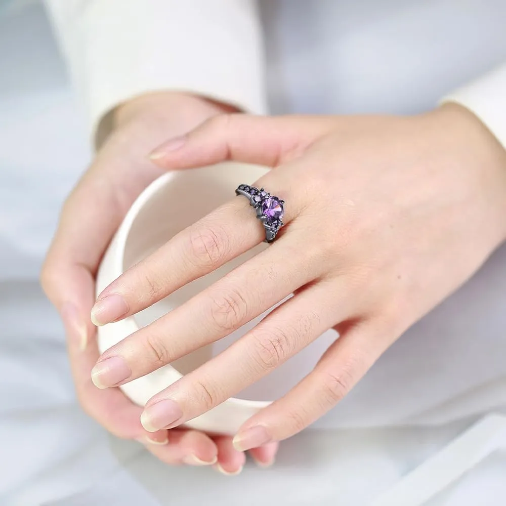 Custom Engraved Couples Promise Rings - Purple & Blue Titanium His & Hers Wedding Bands, CZ Engagement Ring for Her, Size 5-13