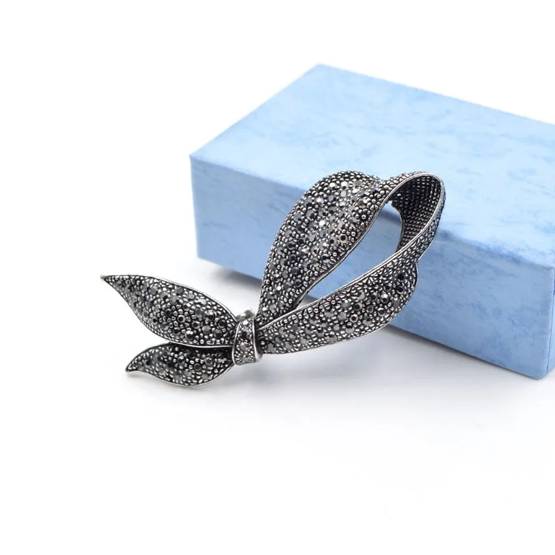 Cute Rhinestone Black Bow Brooches for Women