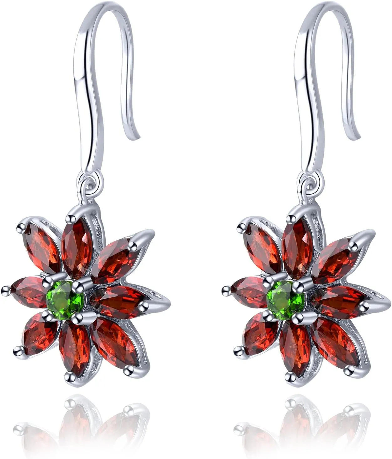 Drop Earrings for Women Girls Solid 925 Sterling Silver Setting 3.16 Carats Natural Gemstone Garnet Chrome Diopside Birthstone Earring Rhodium Plated Fine Jewelry for Her