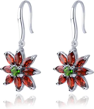 Drop Earrings for Women Girls Solid 925 Sterling Silver Setting 3.16 Carats Natural Gemstone Garnet Chrome Diopside Birthstone Earring Rhodium Plated Fine Jewelry for Her