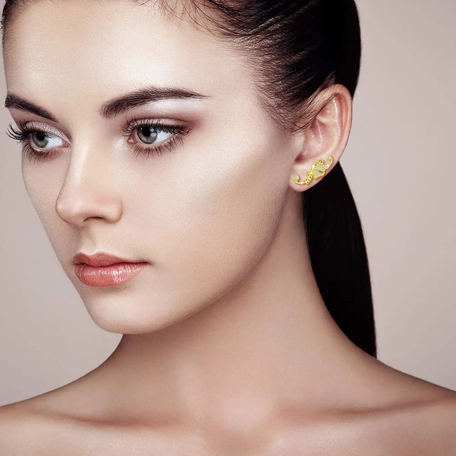 Ear Climbers Earrings for Women-Sterling Silver Butterfly Crawler Earrings Cubic Zirconia Ear Climber Jewelry Fairy Ear Cuffs for Teen Friends Mom Birthday Bridesmaids Wedding Mothers Day Gifts