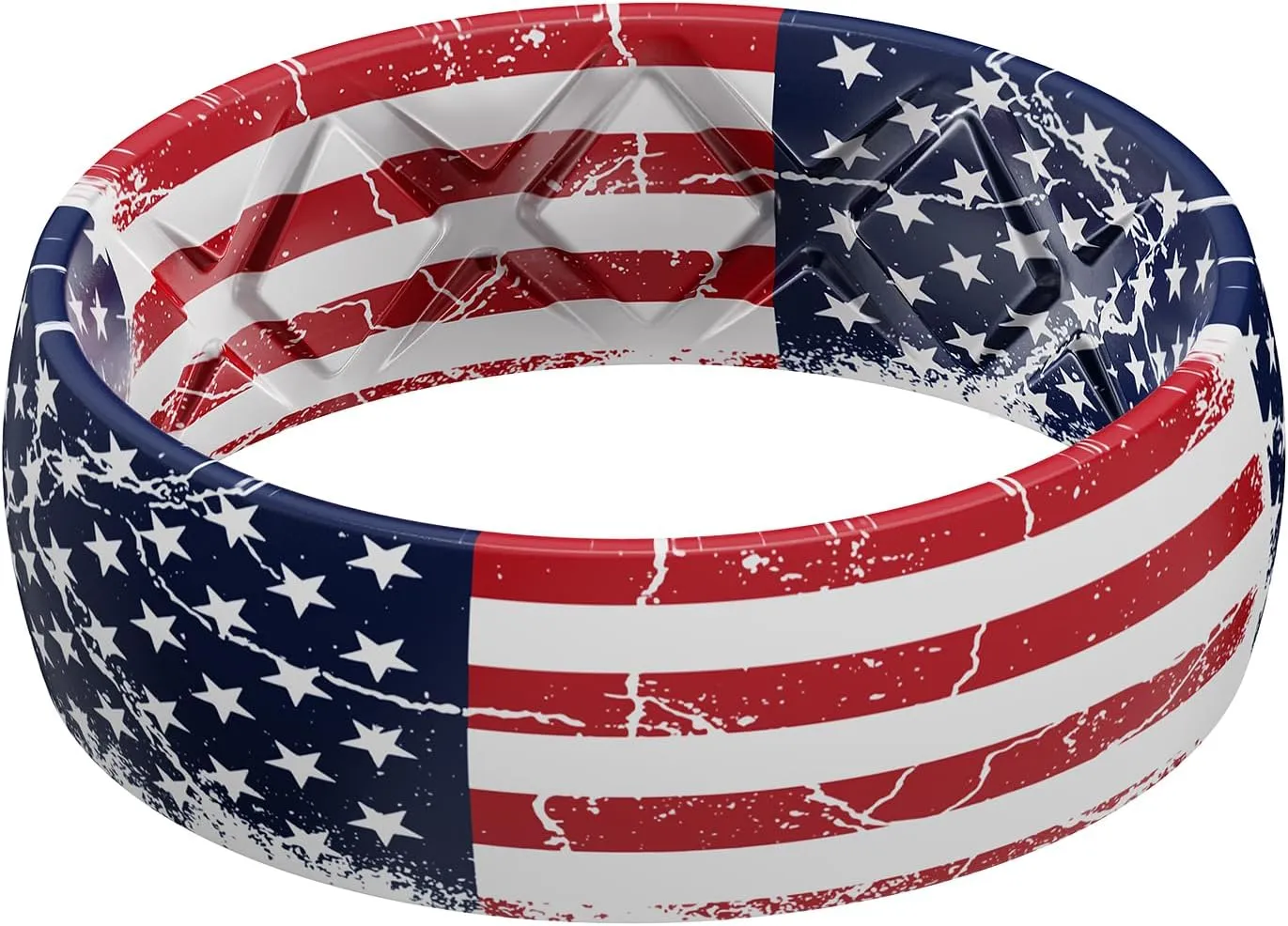 Egnaro Silicone Wedding Rings for Men, Breathable Printed Design Rubber Engagement Bands with Air Flow Grooves 8mm Wide 2mm Thick