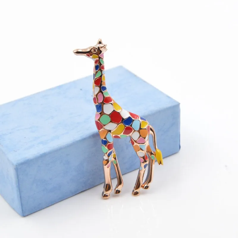 Enamel Giraffe Brooches for Women Cute Animal Pin Fashion Jewelry Gold Color Gift