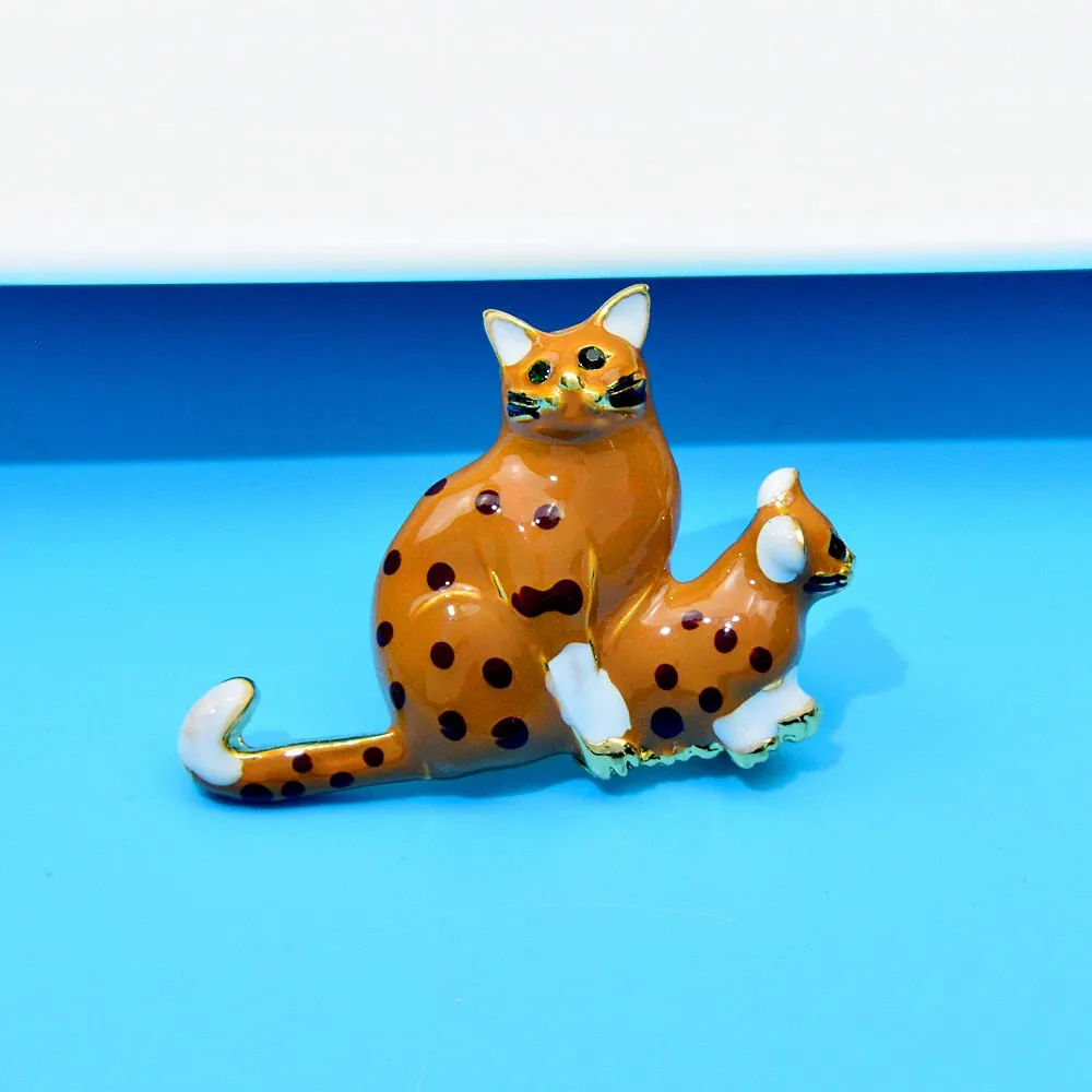 Enamel White Small Cat Brooch