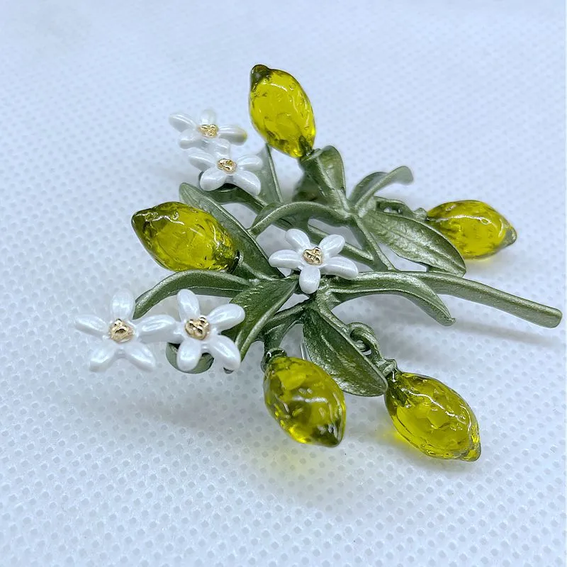 Fashion Elegance Lemon Brooches Flower Leaf Fruit Orange Blossom Corsage For Women