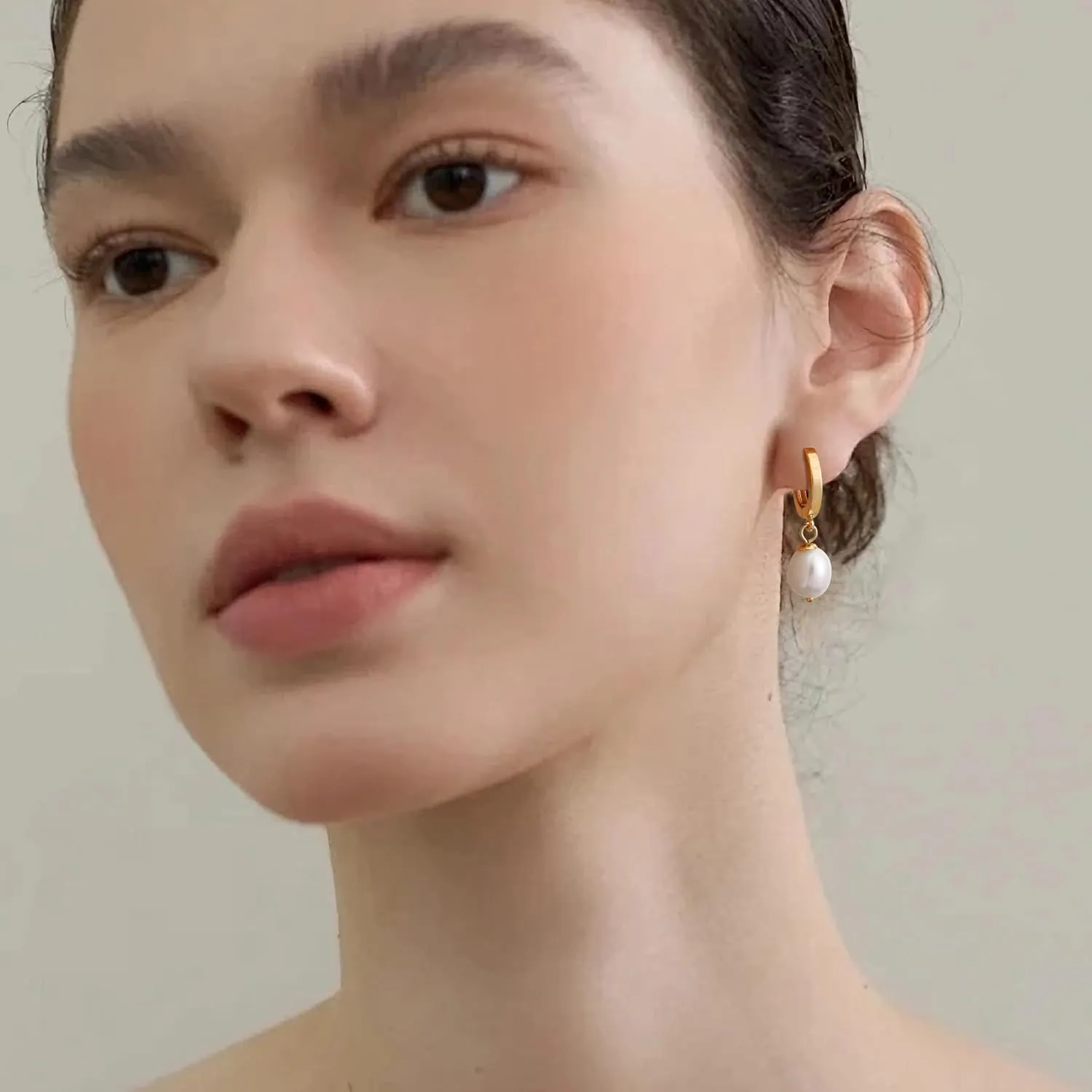 Fiusem Pearl Drop Earrings for Women, 14K Gold Plated Small Huggie Hoops with Pearl Dangle Earring for Women