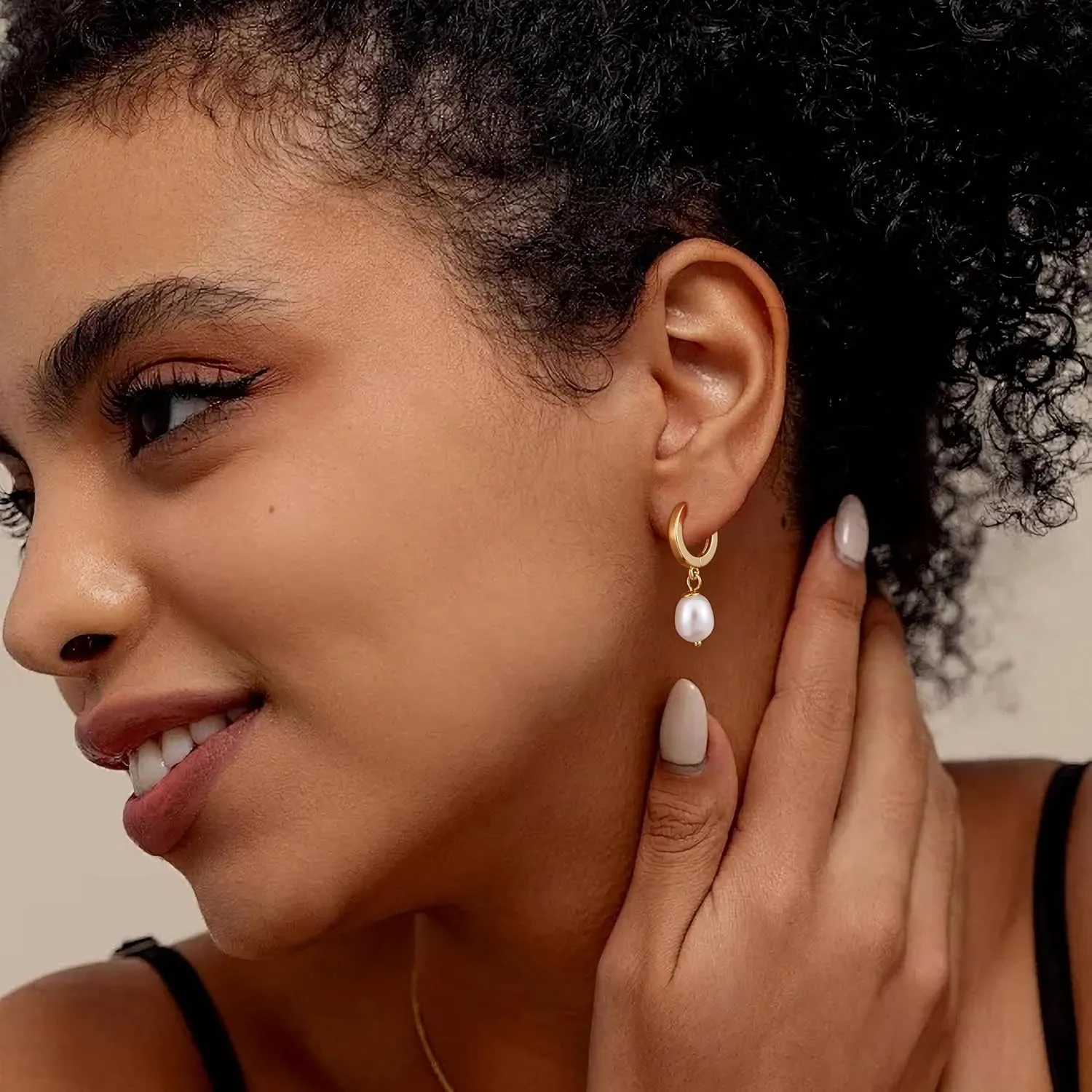 Fiusem Pearl Drop Earrings for Women, 14K Gold Plated Small Huggie Hoops with Pearl Dangle Earring for Women