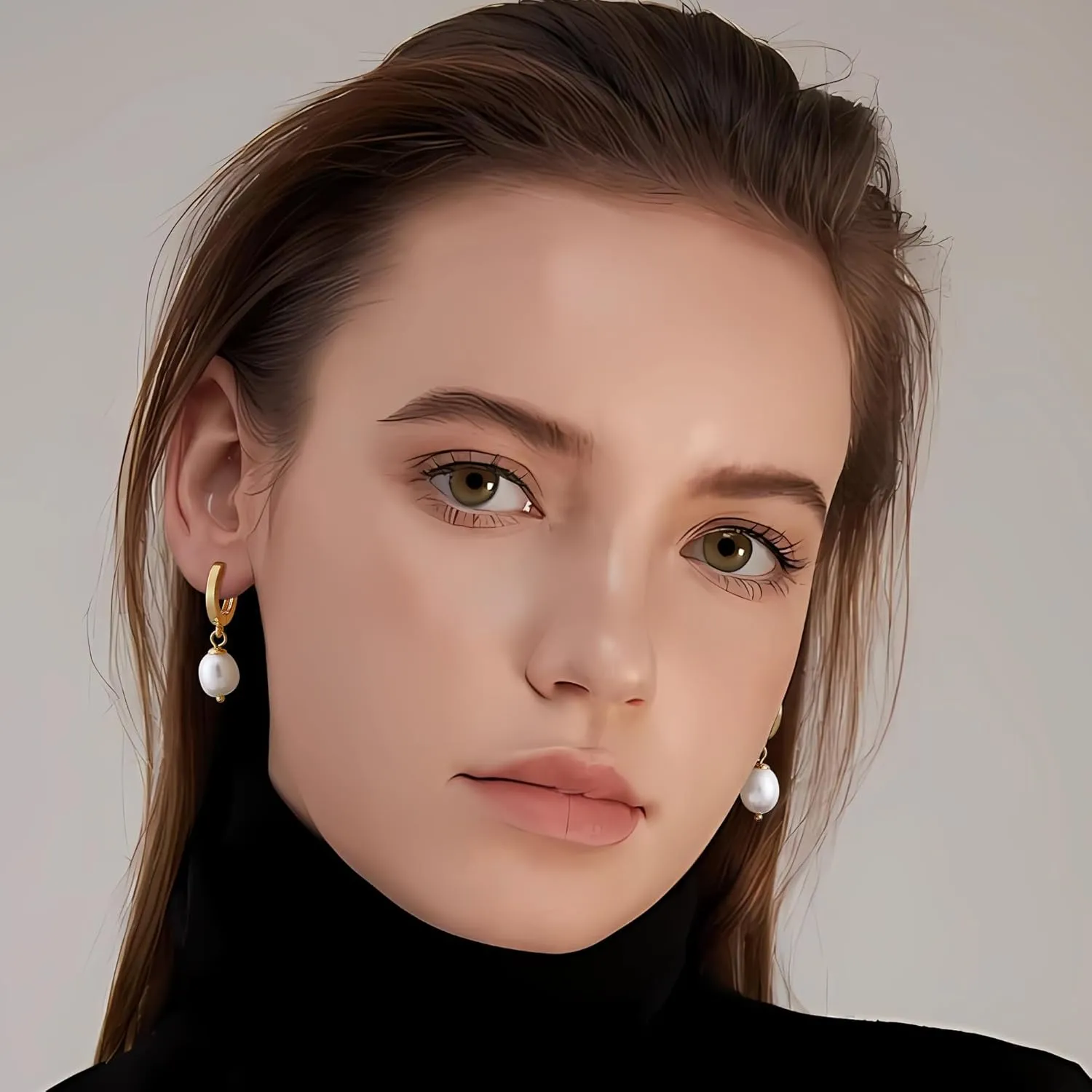 Fiusem Pearl Drop Earrings for Women, 14K Gold Plated Small Huggie Hoops with Pearl Dangle Earring for Women