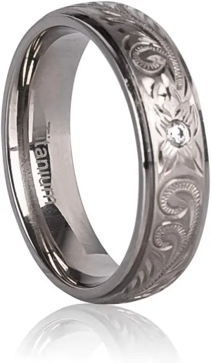 G23 Titanium Floral Design Wedding Ring Band for Men Women Engraved 6mm Size 7,9,10,12