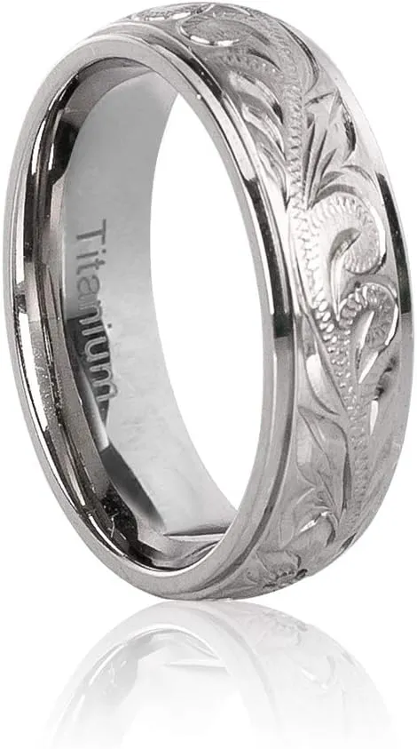 G23 Titanium Floral Design Wedding Ring Band for Men Women Engraved 6mm Size 7,9,10,12