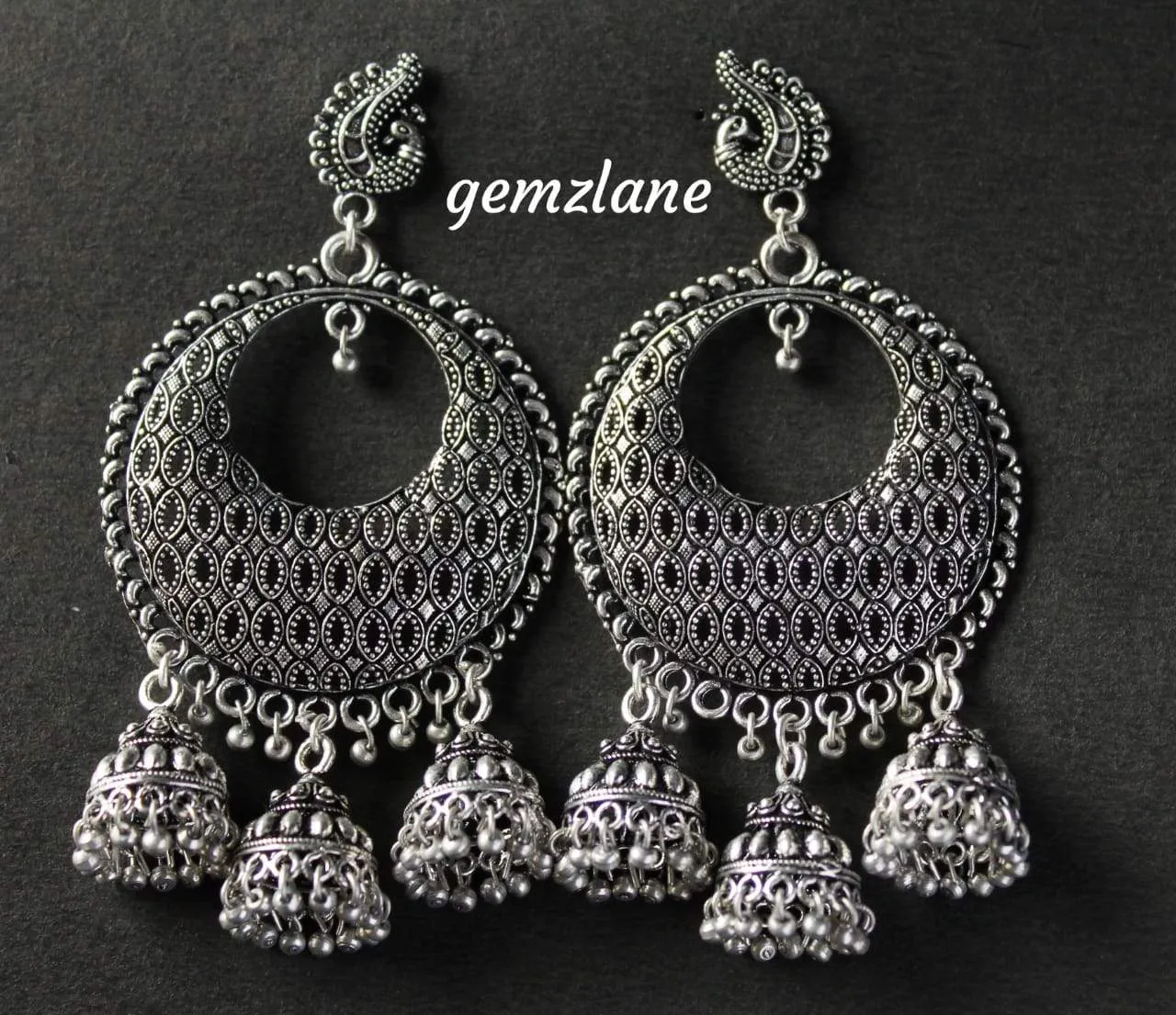 Gemzlane  oxidized  chandbali earrings