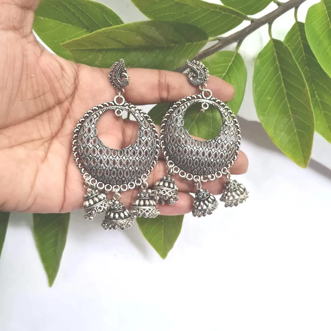 Gemzlane  oxidized  chandbali earrings