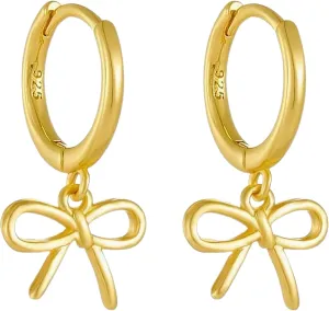 Gold Bow Earrings for Women - Dainty Bow Hoop Earrings, Trendy Bow Huggie Earrings, Small Drop Dangle Huggie Hoop Earrings for Women Jewelry