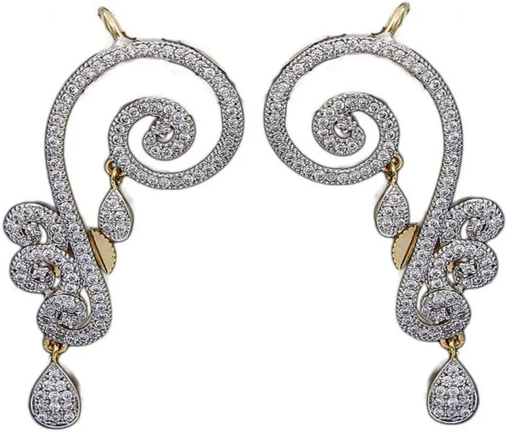 Handcrafted Ear Cuffs White Cubic Zircon 18K Gold Plated Traditional Stylish Designer Earrings with Pear Drop Women Unique Jewellery