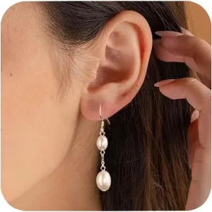 Handmade 925 Sterling Silver Pearl Drop Dangle Earrings for Women Hypoallergenic Pearl Earrings Lightweight Pearls Drop Earings Jewelry for Women Gifts