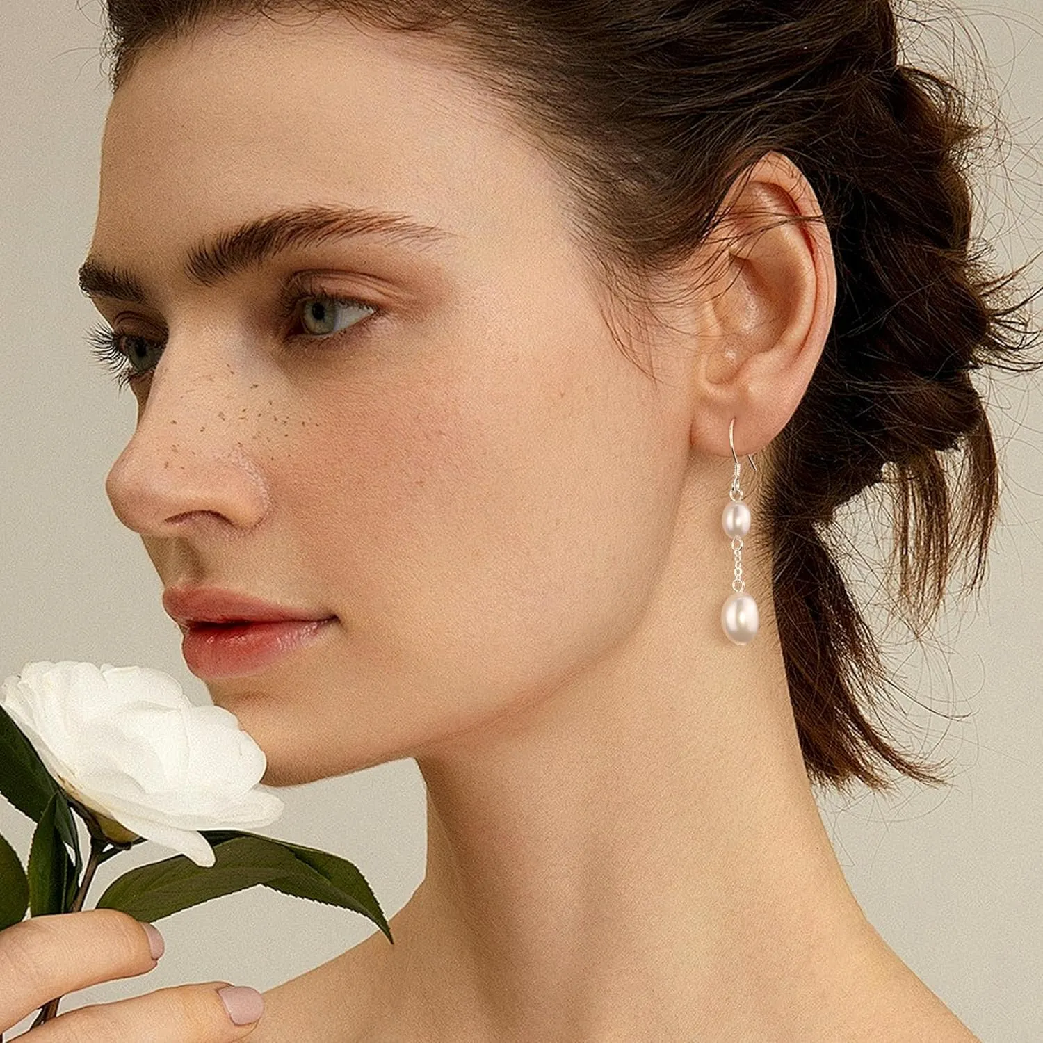 Handmade 925 Sterling Silver Pearl Drop Dangle Earrings for Women Hypoallergenic Pearl Earrings Lightweight Pearls Drop Earings Jewelry for Women Gifts